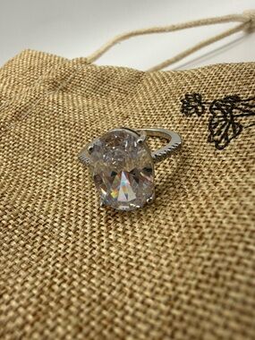 Sterling Silver Large Oval Cubic Zirconia Ring - Clear Size 6